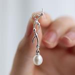  Pendientes largos con perlas naturales/ Plata de Ley/ Mizril